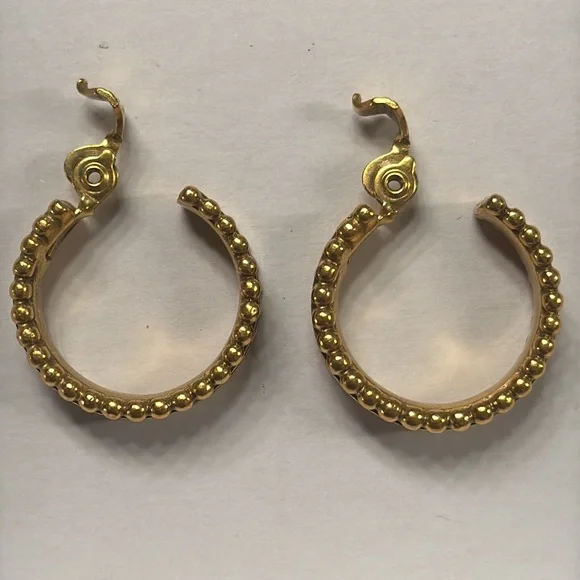 YSL VINTAGE YVES ST LAURENT black and gold clip on hoop earrings NEW CONDITION! - Picture 5 of 13